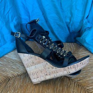 Dolce Vita Black and Gold Cork Wedge